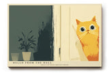 Paul Sinus Wandbild 120x80cm niedliche Katze Illustration minimalistische Tierkunst warmes gelb modernes Poster Bild stilvolle Wanddekoration fuer Wohnzimmer Schlafzimmer Flur Büro