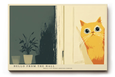 Paul Sinus Wandbild 120x80cm niedliche Katze Illustration minimalistische Tierkunst warmes gelb modernes Poster Bild stilvolle Wanddekoration fuer Wohnzimmer Schlafzimmer Flur Büro