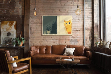 Paul Sinus Wandbild 120x80cm niedliche Katze Illustration minimalistische Tierkunst warmes gelb modernes Poster Bild stilvolle Wanddekoration fuer Wohnzimmer Schlafzimmer Flur Büro