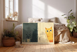 Paul Sinus Wandbild 120x80cm niedliche Katze Illustration minimalistische Tierkunst warmes gelb modernes Poster Bild stilvolle Wanddekoration fuer Wohnzimmer Schlafzimmer Flur Büro