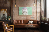 Paul Sinus Wandbild 120x80cm Niedliche weisse Katze mit Handtuch Kapuze charmantes Tierportraet