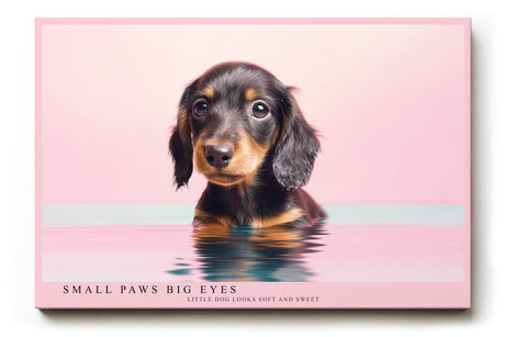 Paul Sinus Wandbild 120x80cm niedlicher Dackel Welpe Portrait moderne Tierfotografie rosa Hintergrund Kunstdruck stilvolle Wanddekoration fuer Wohnzimmer Kinderzimmer Büro