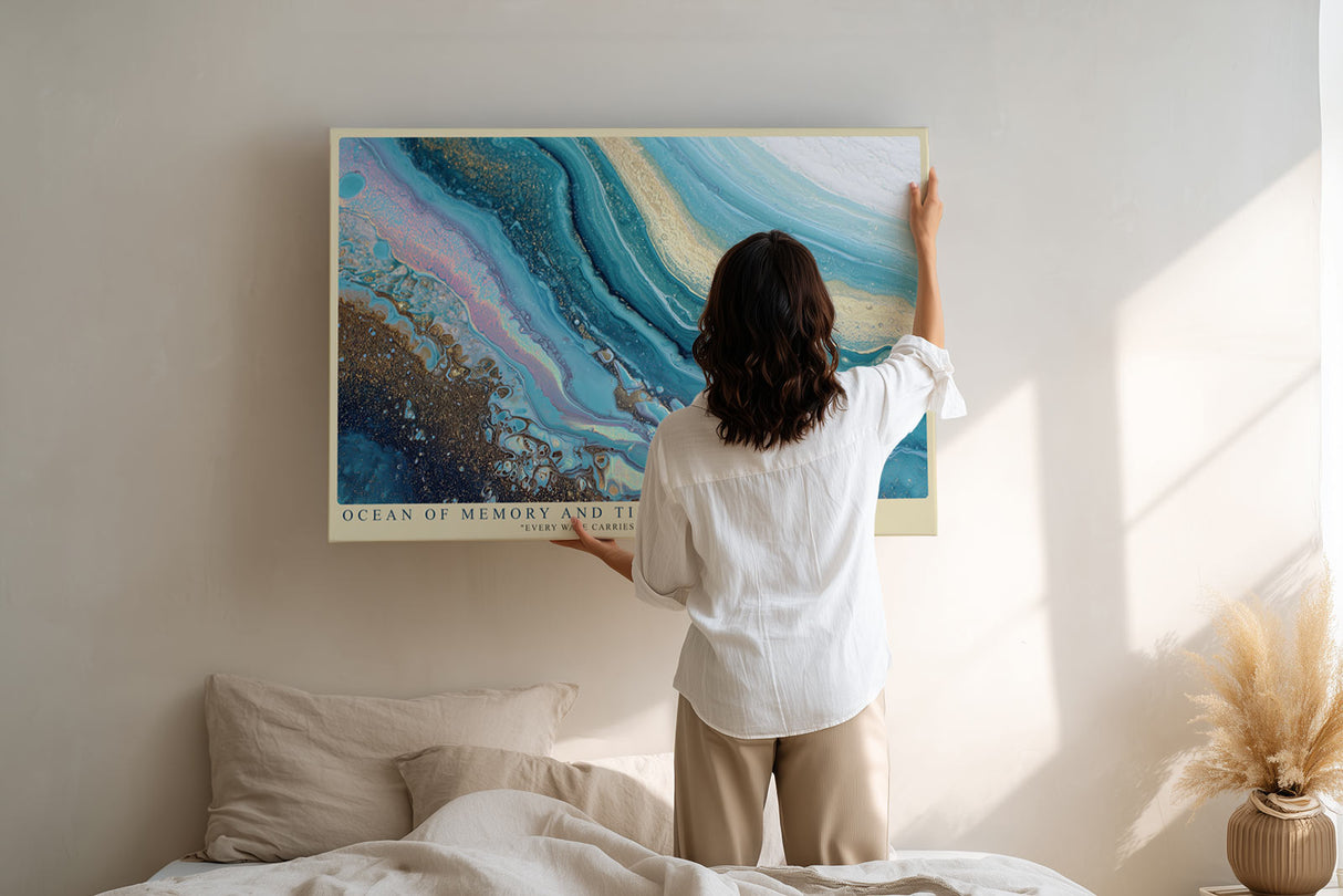 Paul Sinus Wandbild Ocean of Memory and Time Abstract Flow in Blue and Gold Harmony