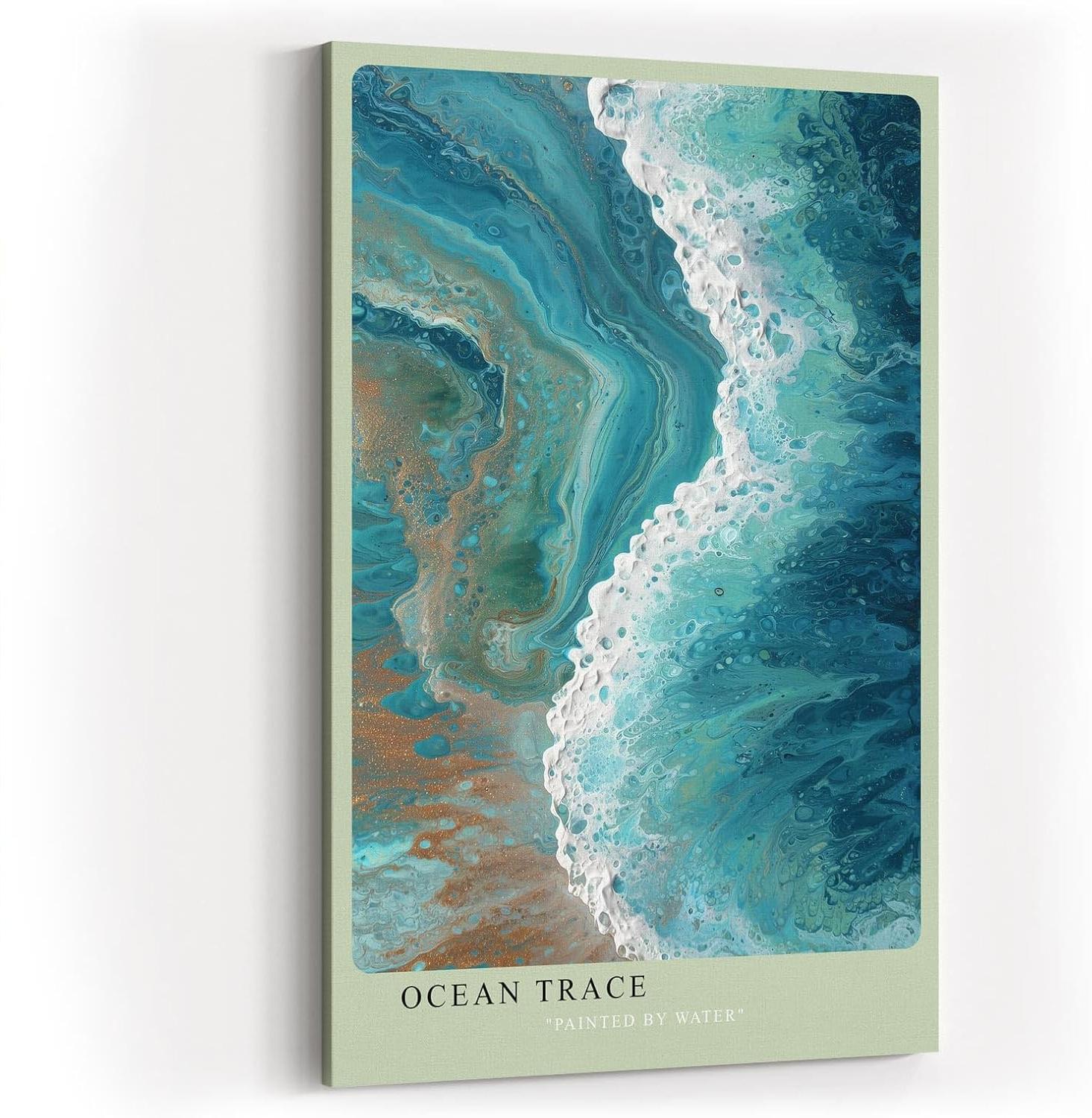 Paul Sinus Wandbild in 40x60cm Ocean Trace Abstrakte Meereswelle in Blauund Türkistönen