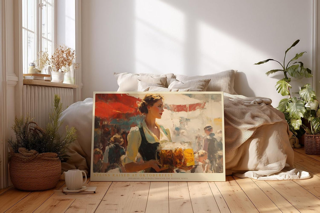 Paul Sinus Wandbild 120x80cm Oktoberfest Szene mit Bierkrug Traditionelle Festkunst in warmen Farben fuer Kueche und Wohnraum