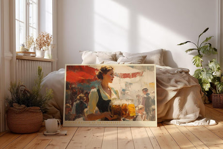 Paul Sinus Wandbild 120x80cm Oktoberfest Szene mit Bierkrug Traditionelle Festkunst in warmen Farben fuer Kueche und Wohnraum