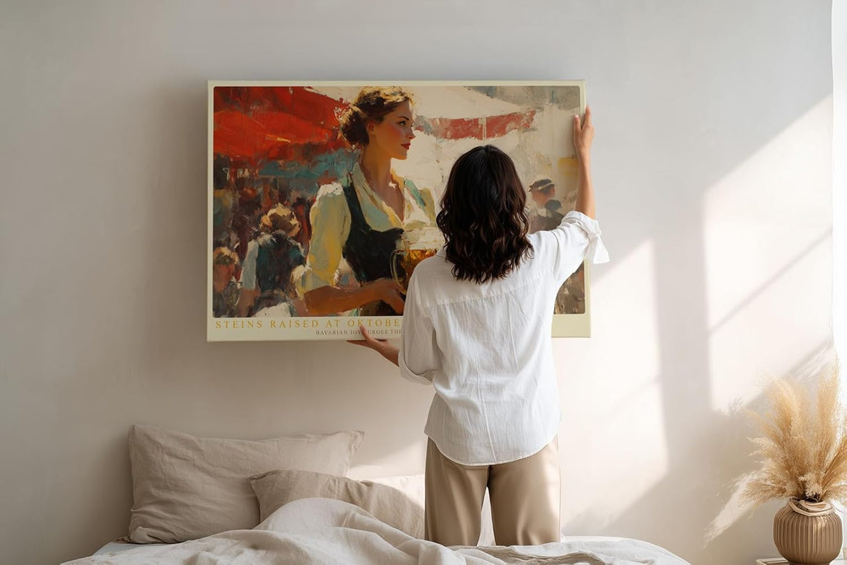 Paul Sinus Wandbild 120x80cm Oktoberfest Szene mit Bierkrug Traditionelle Festkunst in warmen Farben fuer Kueche und Wohnraum