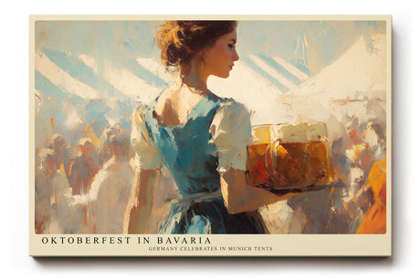 Paul Sinus Wandbild 120x80cm Oktoberfest Szene mit Kellnerin und Bierkrug Traditionelle Festkunst in warmen Farben fuer Wohnraum und Gastronomie