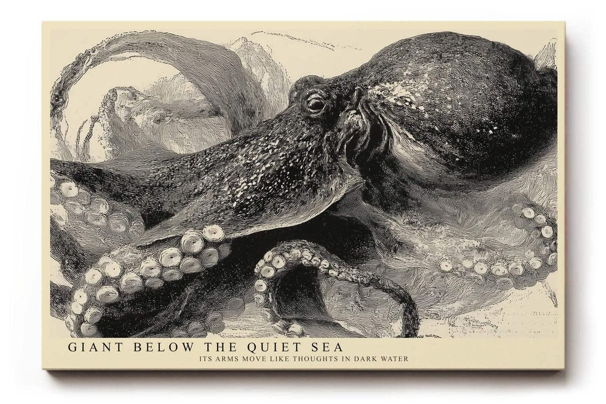 Paul Sinus Wandbild 120x80cm Oktopus Illustration Meereskunst Schwarz Weiss Vintage Naturstudie