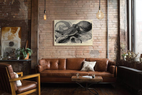 Paul Sinus Wandbild 120x80cm Oktopus Illustration Meereskunst Schwarz Weiss Vintage Naturstudie
