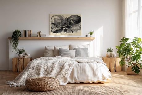 Paul Sinus Wandbild 120x80cm Oktopus Illustration Meereskunst Schwarz Weiss Vintage Naturstudie