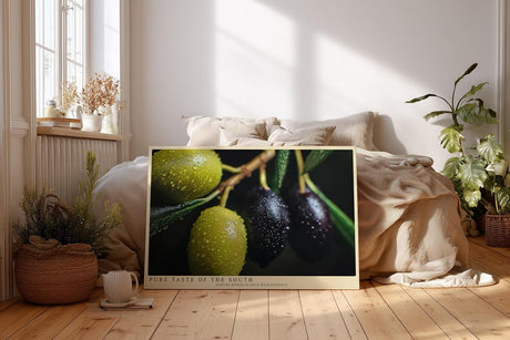 Paul Sinus Wandbild 120x80cm Oliven Makrofotografie mediterrane Frucht Naturmotiv gruene schwarze Oliven moderne Wanddekoration fuer Kueche Esszimmer Wohnzimmer