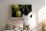 Paul Sinus Wandbild 120x80cm Oliven Makrofotografie mediterrane Frucht Naturmotiv gruene schwarze Oliven moderne Wanddekoration fuer Kueche Esszimmer Wohnzimmer