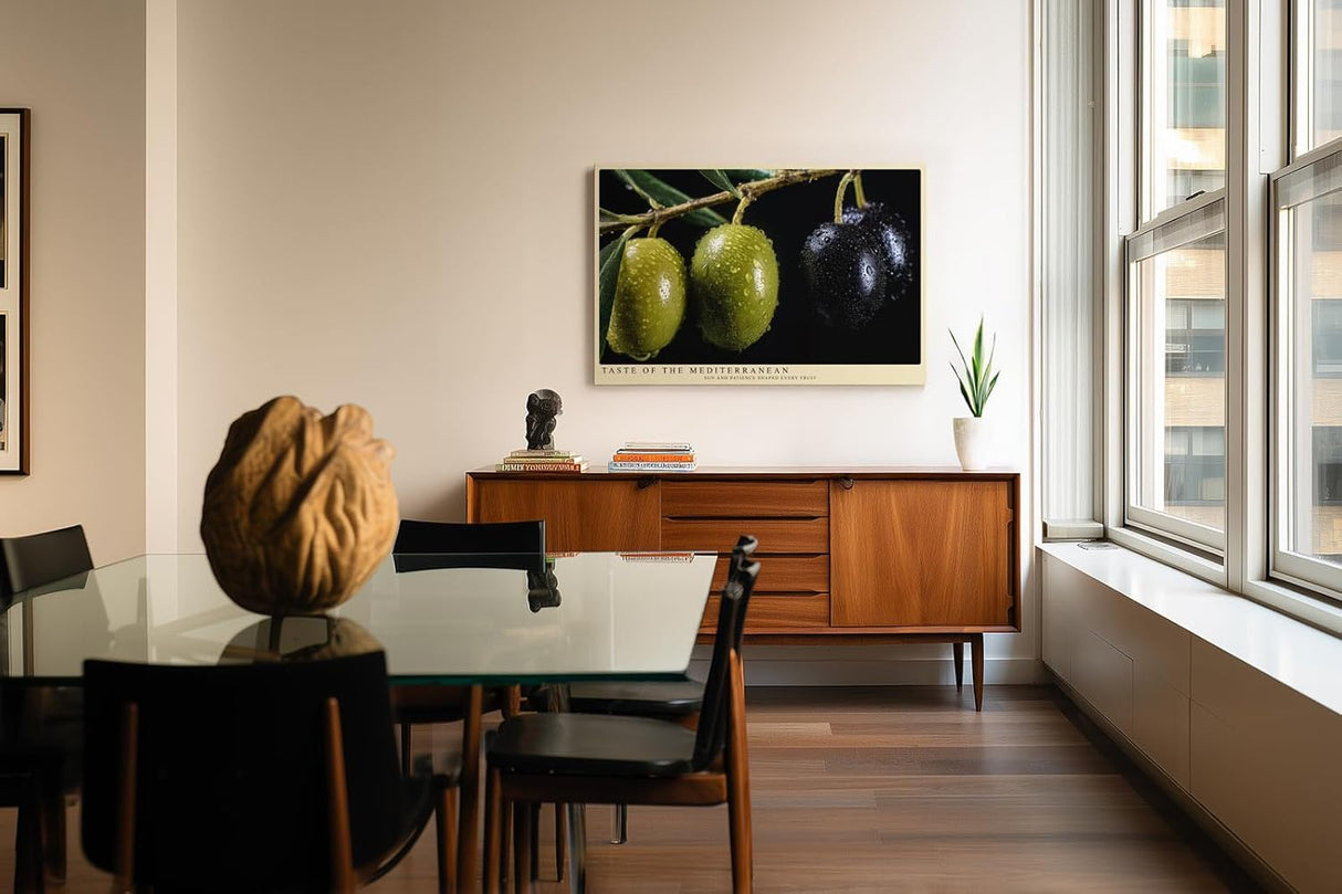 Paul Sinus Wandbild 120x80cm Oliven Makrofotografie mediterrane Frucht Naturmotiv moderne Kuechen Wanddekoration fuer Esszimmer Kueche Wohnzimmer
