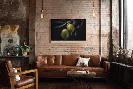 Paul Sinus Wandbild 120x80cm Olivenzweig Makrofotografie mediterrane Frucht Naturmotiv moderne Kuechen Wanddekoration fuer Esszimmer Wohnzimmer