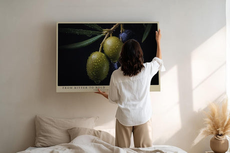 Paul Sinus Wandbild 120x80cm Olivenzweig Makrofotografie mediterrane Frucht Naturmotiv moderne Kuechen Wanddekoration fuer Esszimmer Wohnzimmer
