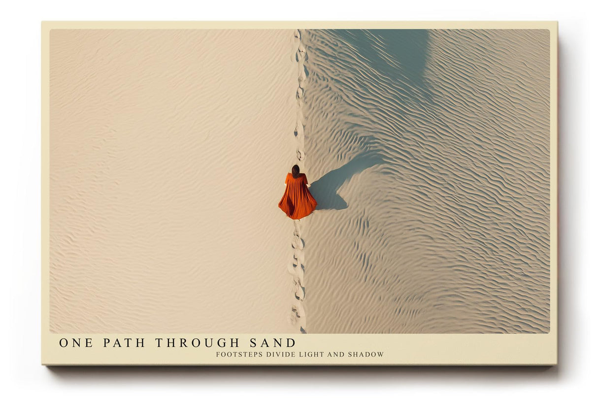 Paul Sinus Wandbild 120x80cm One Path Through Sand Wüstenlandschaft mit Fußspuren minimalistische Natur Fotokunst Poster für Wohnzimmer Büro