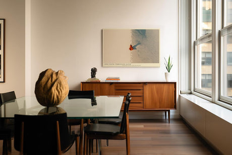 Paul Sinus Wandbild 120x80cm One Path Through Sand Wüstenlandschaft mit Fußspuren minimalistische Natur Fotokunst Poster für Wohnzimmer Büro