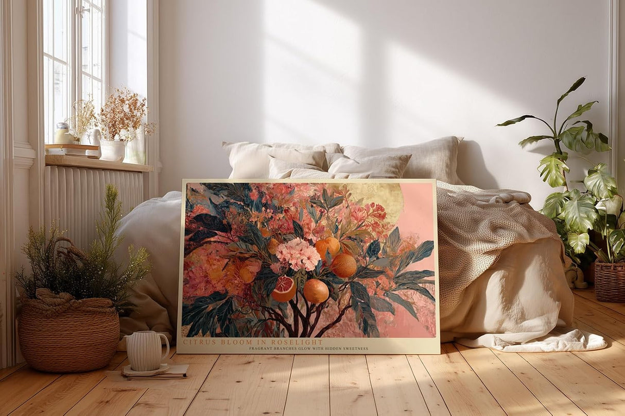 Paul Sinus Wandbild 120x80cm Orangenbaum mit Blueten und Fruechten Botanische Kunst in warmen Naturfarben