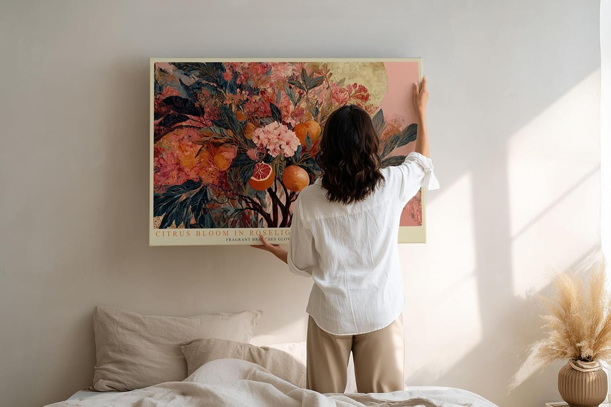 Paul Sinus Wandbild 120x80cm Orangenbaum mit Blueten und Fruechten Botanische Kunst in warmen Naturfarben