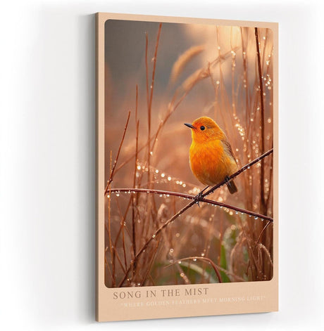 Paul Sinus Wandbild in 40x60cm Oranger Singvogel im Morgentau mit goldener Lichtstimmung