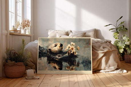 Paul Sinus Wandbild 120x80cm Otter mit Blumen moderne Tierkunst naturinspirierte Malerei grosses Kunstbild stilvolle Wanddekoration fuer Wohnzimmer Büro