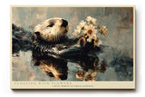 Paul Sinus Wandbild 120x80cm Otter mit Blumen moderne Tierkunst naturinspirierte Malerei grosses Kunstbild stilvolle Wanddekoration fuer Wohnzimmer Büro