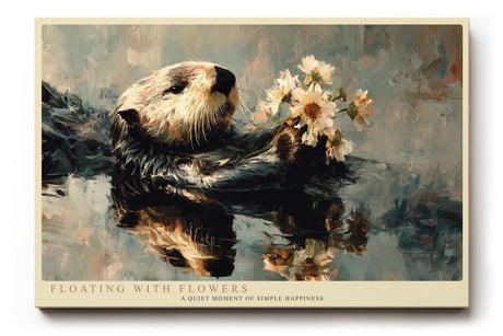 Paul Sinus Wandbild 120x80cm Otter mit Blumen moderne Tierkunst naturinspirierte Malerei grosses Kunstbild stilvolle Wanddekoration fuer Wohnzimmer Büro