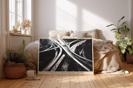 Paul Sinus Wandbild 120x80cm Overpass in Monochrome Tension Abstrakte Autobahn Grafik Schwarz Weiss Moderne Architektur Kunst