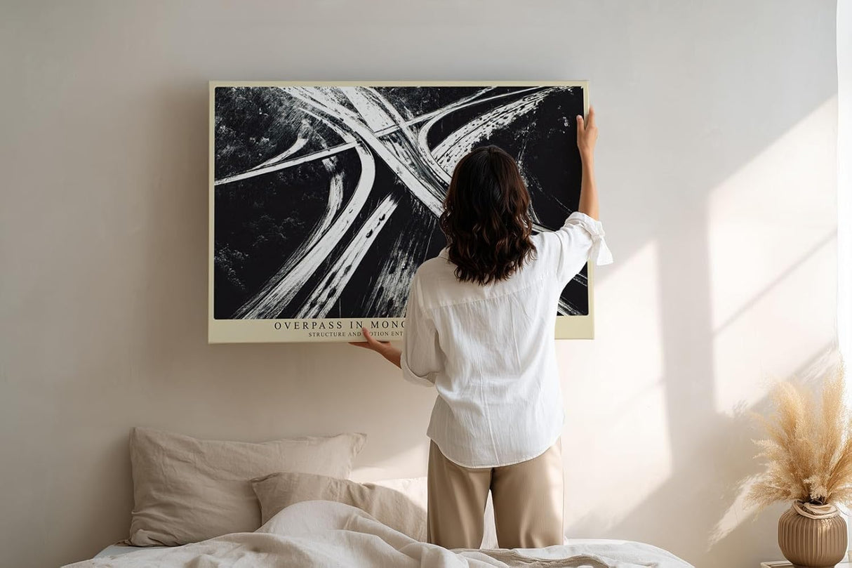 Paul Sinus Wandbild 120x80cm Overpass in Monochrome Tension Abstrakte Autobahn Grafik Schwarz Weiss Moderne Architektur Kunst