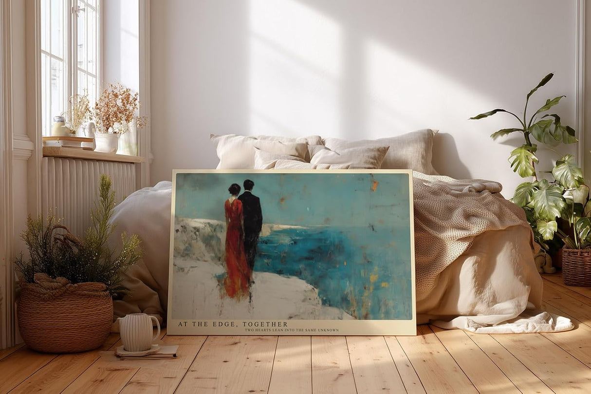 Paul Sinus Wandbild 120x80cm Paar am Meer Romantische Küsten Szene Moderne Malerei Kunstmotiv mit ruhiger Meereslandschaft