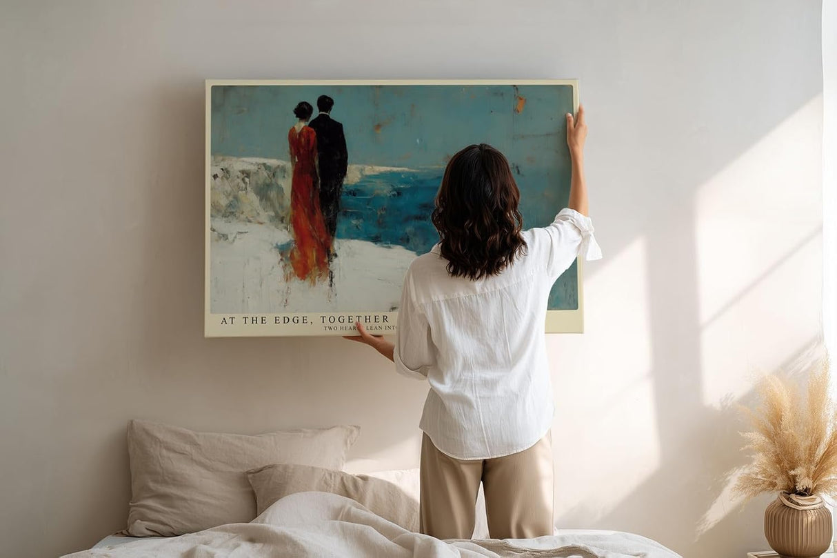 Paul Sinus Wandbild 120x80cm Paar am Meer Romantische Küsten Szene Moderne Malerei Kunstmotiv mit ruhiger Meereslandschaft