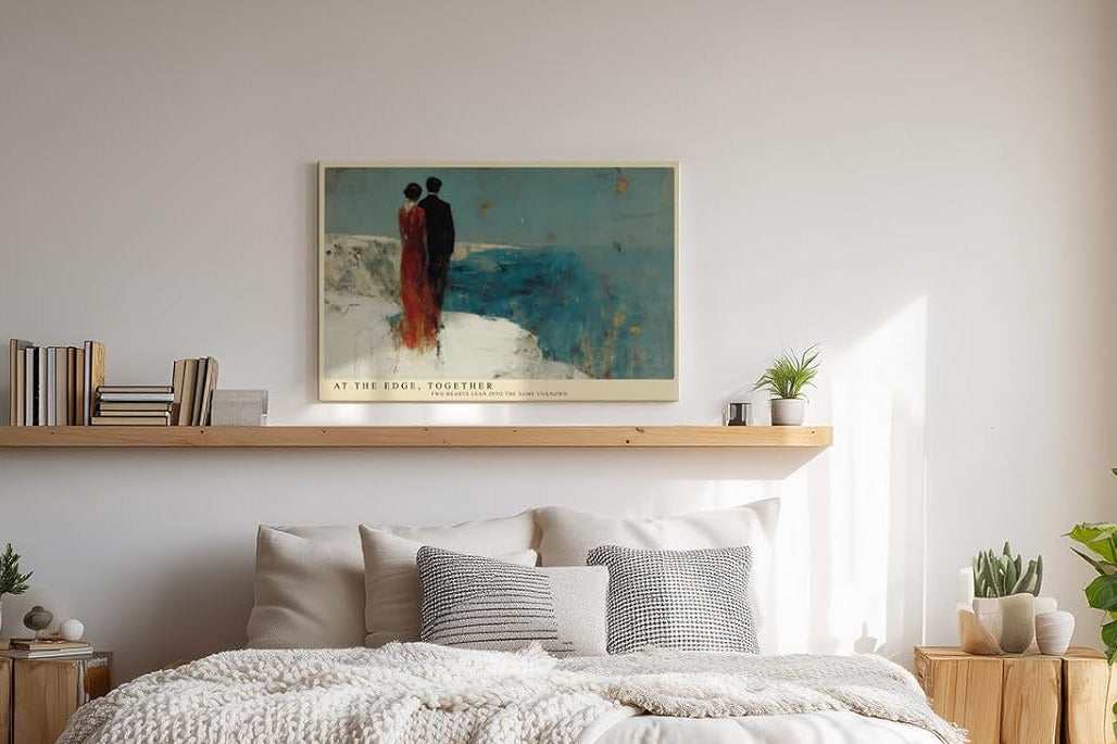Paul Sinus Wandbild 120x80cm Paar am Meer Romantische Küsten Szene Moderne Malerei Kunstmotiv mit ruhiger Meereslandschaft