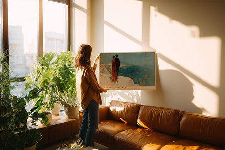 Paul Sinus Wandbild 120x80cm Paar am Meer Romantische Küsten Szene Moderne Malerei Kunstmotiv mit ruhiger Meereslandschaft