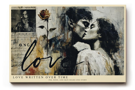 Paul Sinus Wandbild 120x80cm Paar Liebe Vintage Collage Romantische Kunstszene mit Rose und Schriftmotiv