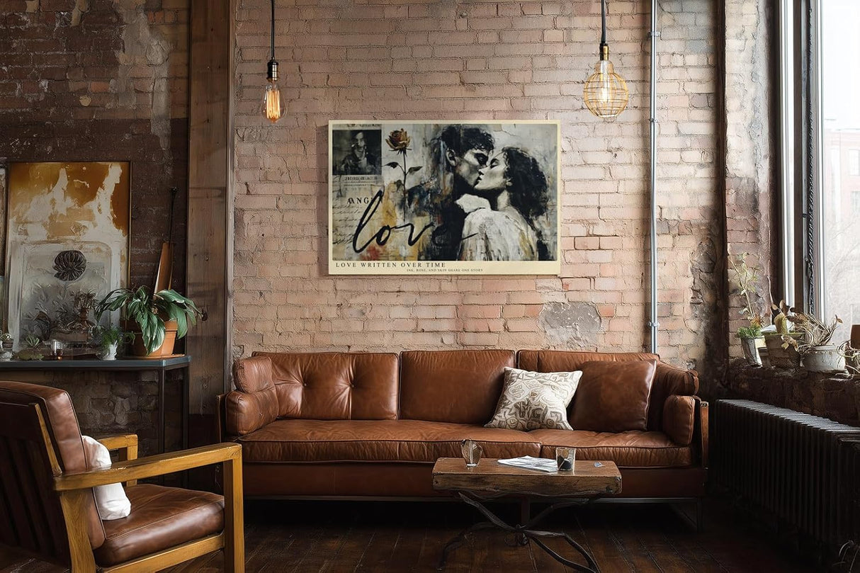 Paul Sinus Wandbild 120x80cm Paar Liebe Vintage Collage Romantische Kunstszene mit Rose und Schriftmotiv