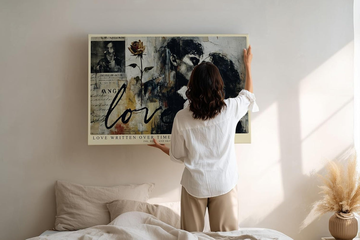 Paul Sinus Wandbild 120x80cm Paar Liebe Vintage Collage Romantische Kunstszene mit Rose und Schriftmotiv