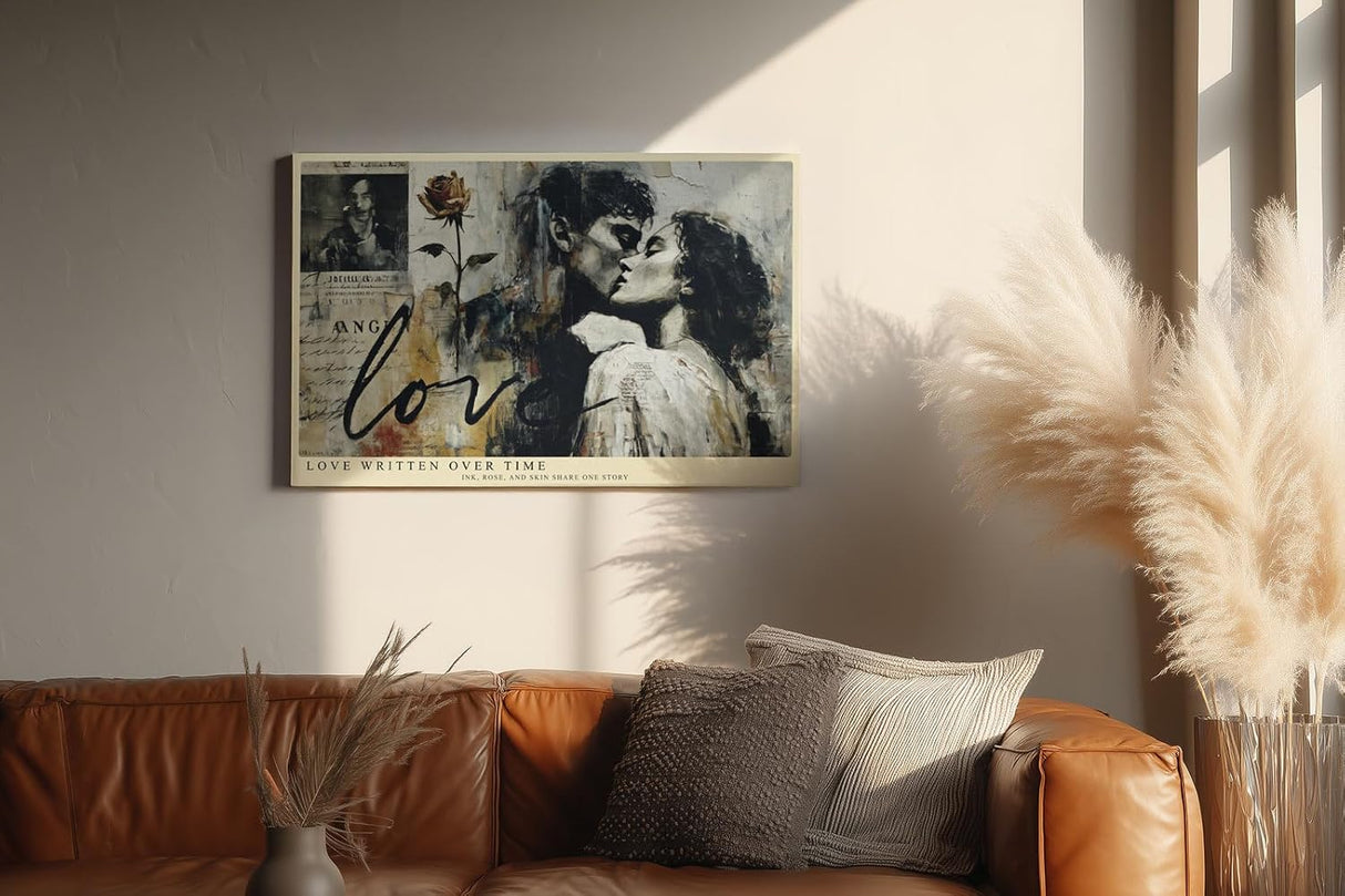 Paul Sinus Wandbild 120x80cm Paar Liebe Vintage Collage Romantische Kunstszene mit Rose und Schriftmotiv