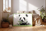 Paul Sinus Wandbild 120x80cm Panda Aquarell Illustration Tiermotiv schwarz weiß grün moderne Tierkunst ruhiges Naturbild stilvolle Wanddekoration für Wohnzimmer Kinderzimmer Büro
