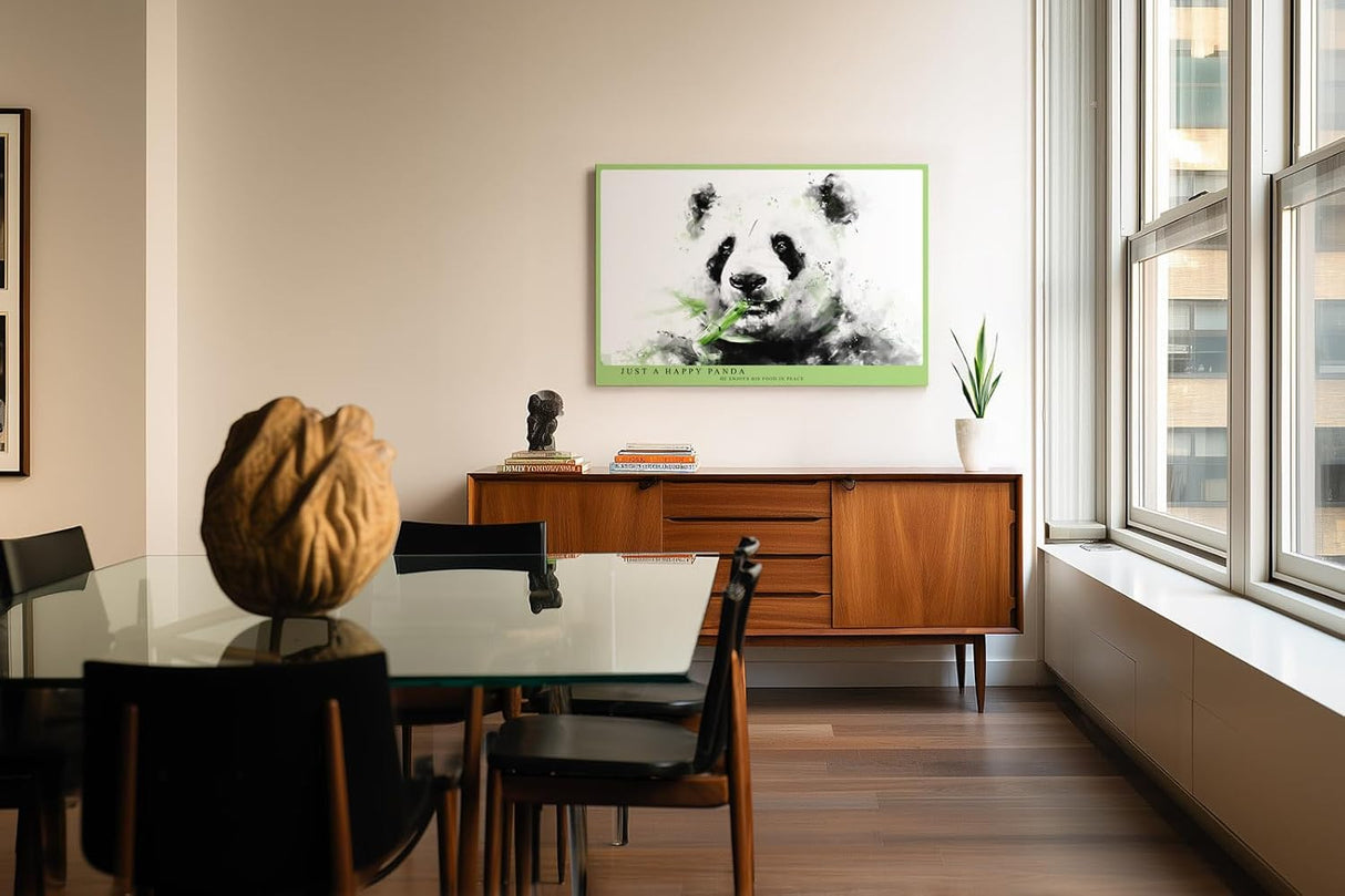 Paul Sinus Wandbild 120x80cm Panda Aquarell Illustration Tiermotiv schwarz weiß grün moderne Tierkunst ruhiges Naturbild stilvolle Wanddekoration für Wohnzimmer Kinderzimmer Büro