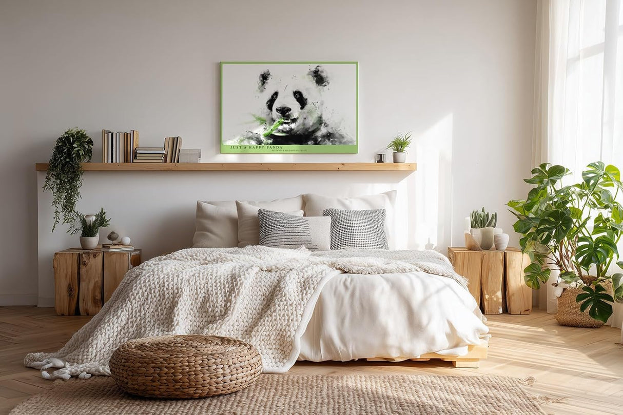 Paul Sinus Wandbild 120x80cm Panda Aquarell Illustration Tiermotiv schwarz weiß grün moderne Tierkunst ruhiges Naturbild stilvolle Wanddekoration für Wohnzimmer Kinderzimmer Büro