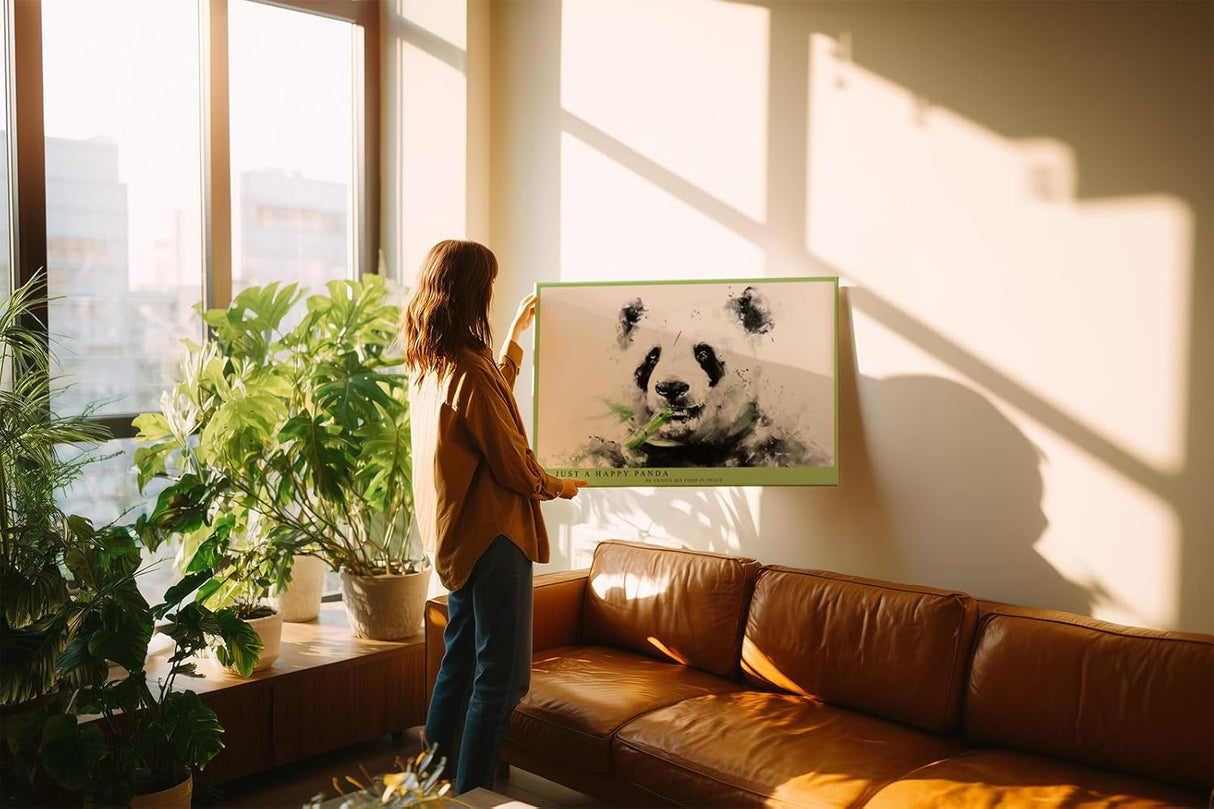 Paul Sinus Wandbild 120x80cm Panda Aquarell Illustration Tiermotiv schwarz weiß grün moderne Tierkunst ruhiges Naturbild stilvolle Wanddekoration für Wohnzimmer Kinderzimmer Büro