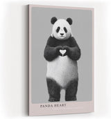 Paul Sinus Wandbild in 40x60cm Panda Heart Panda mit Herzgeste schwarz-weiße Tierkunst auf Leinwand