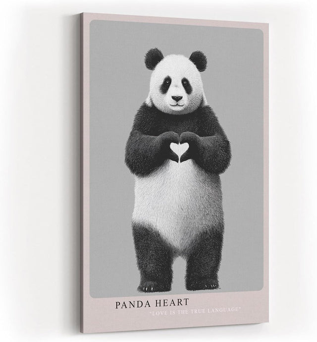 Paul Sinus Wandbild in 40x60cm Panda Heart Panda mit Herzgeste schwarz-weiße Tierkunst auf Leinwand