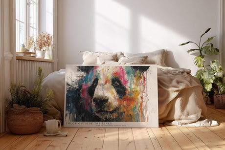Paul Sinus Wandbild 120x80cm Panda Portrait abstrakte Tiermalerei buntes Farbspiel moderne Tierkunst expressive Wanddekoration fuer Wohnzimmer Büro