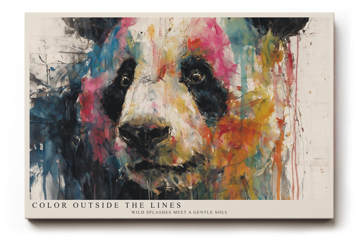 Paul Sinus Wandbild 120x80cm Panda Portrait abstrakte Tiermalerei buntes Farbspiel moderne Tierkunst expressive Wanddekoration fuer Wohnzimmer Büro