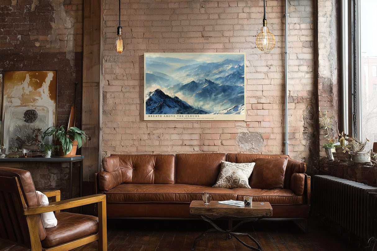 Paul Sinus Wandbild 120x80cm Panorama Berglandschaft ueber den Wolken Atmosphaerische Naturkunst in sanften Blau und Grautoenen