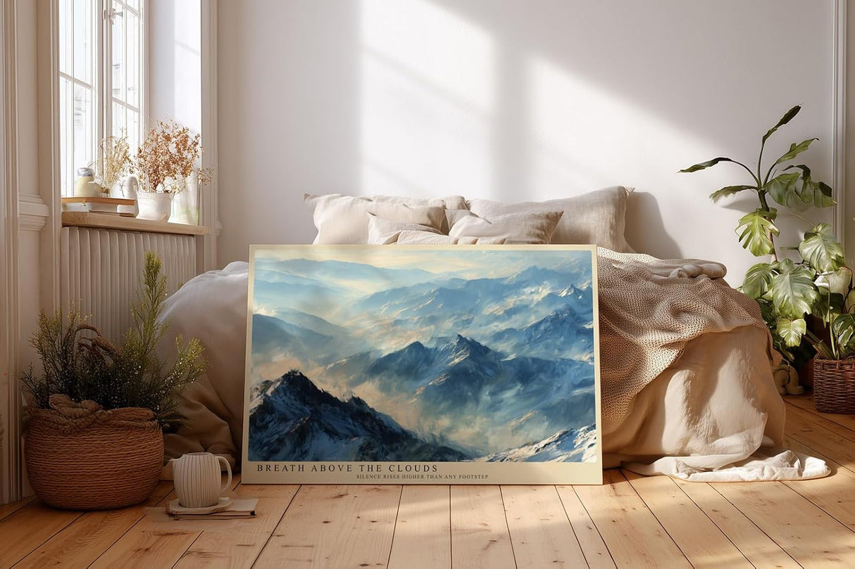 Paul Sinus Wandbild 120x80cm Panorama Berglandschaft ueber den Wolken Atmosphaerische Naturkunst in sanften Blau und Grautoenen