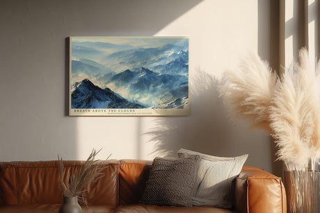 Paul Sinus Wandbild 120x80cm Panorama Berglandschaft ueber den Wolken Atmosphaerische Naturkunst in sanften Blau und Grautoenen