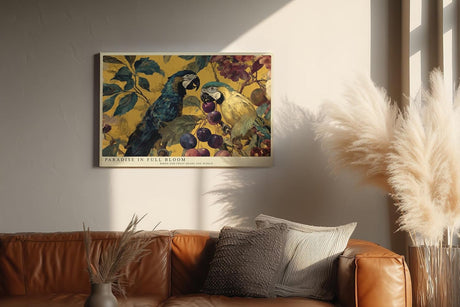 Paul Sinus Wandbild 120x80cm Papageien im Tropischen Garten Farbenfrohe Exotische Vogelkunst mit Früchten Natur Wanddekoration